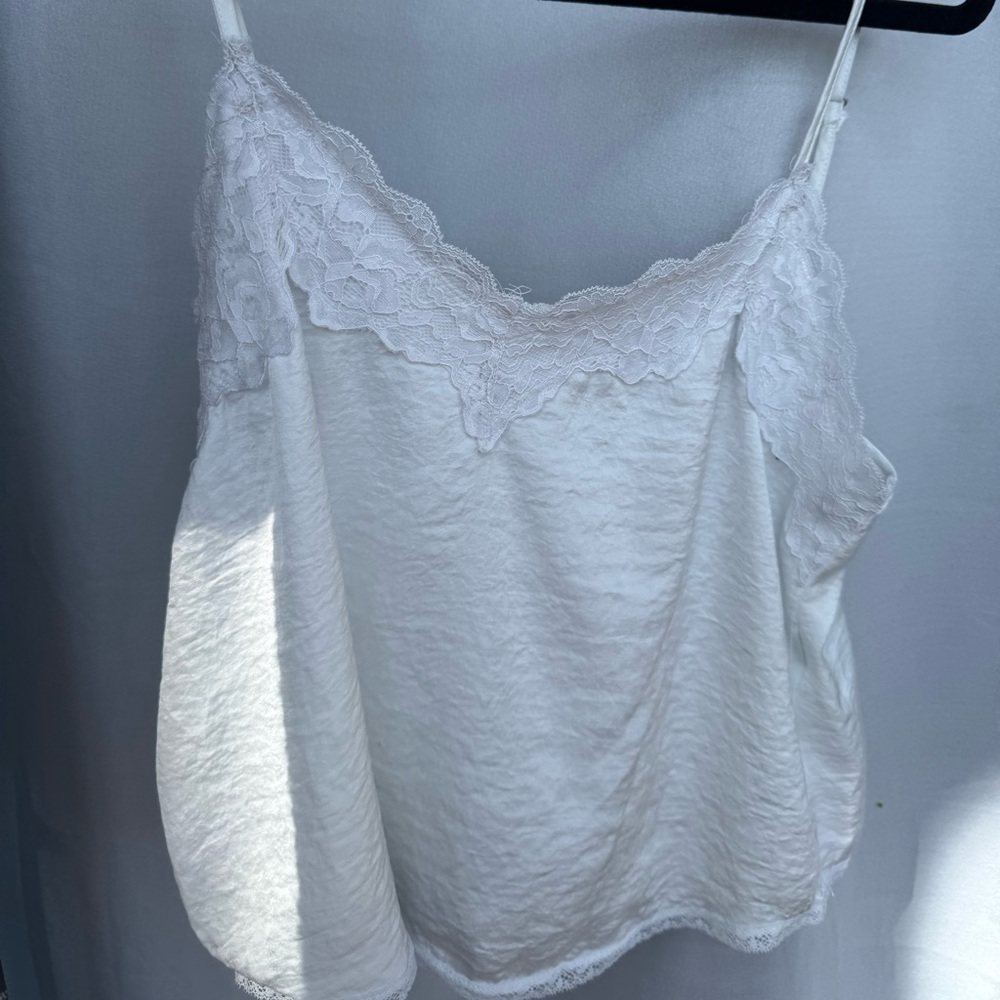 Stradivarius White Lace Cami Top